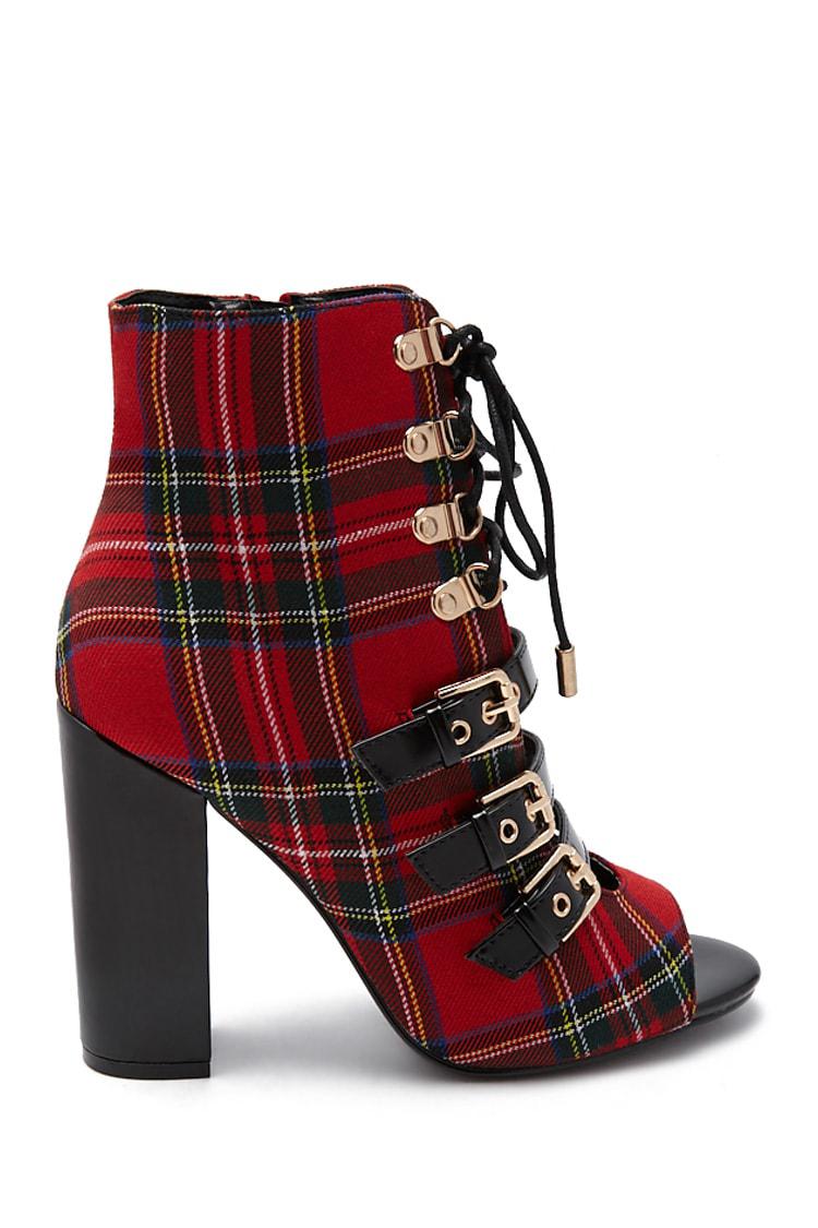Forever 21 Plaid Ankle Boots in Red 