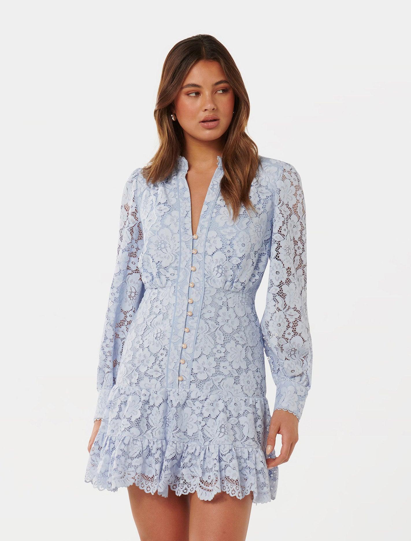 Floral Skater Forever New Lace Embroidered Skater Dress In Blue