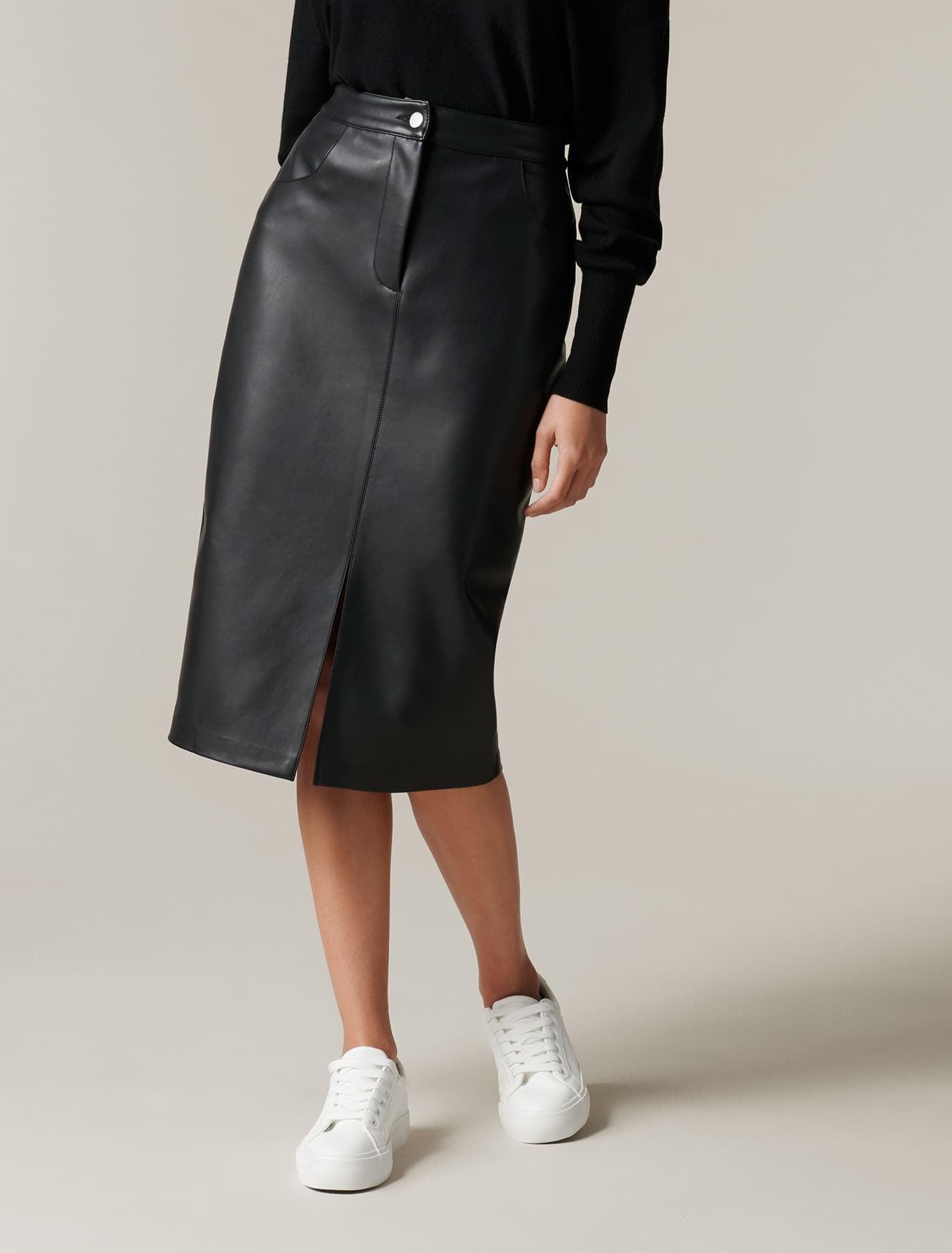 vegan leather midi skirt