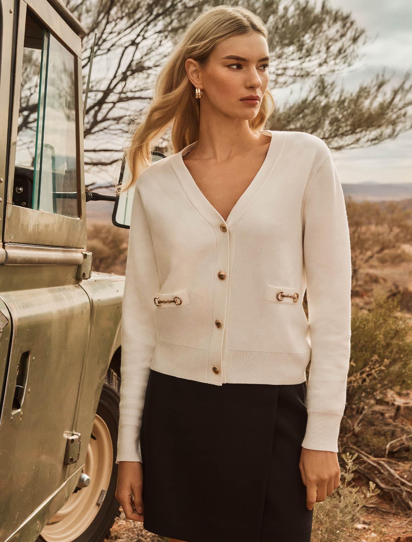 Forever New Eve Hardware Detail Cardigan Sweater in Natural Lyst UK