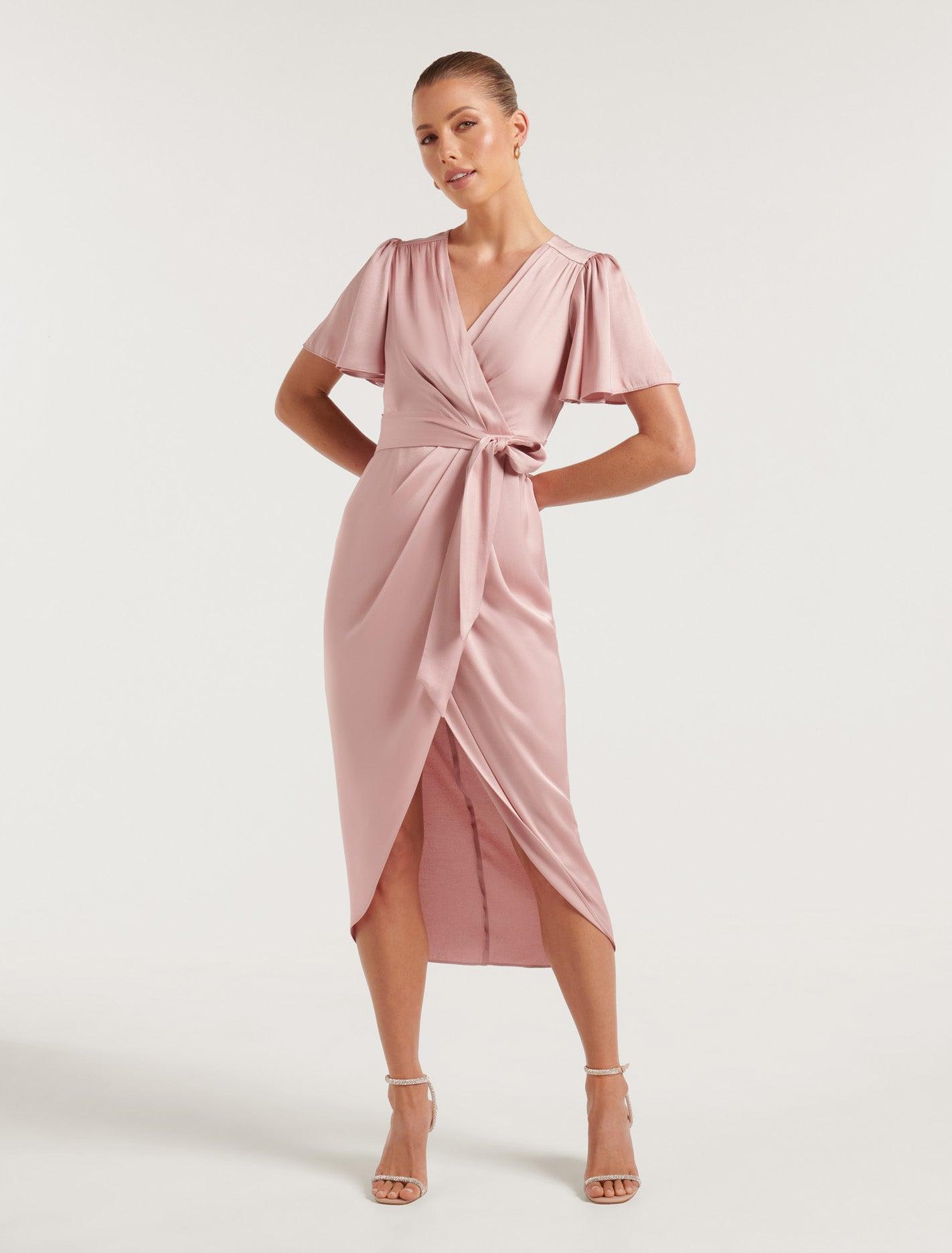Forever New Carolina Petite Satin Midi Dress in Pink | Lyst UK