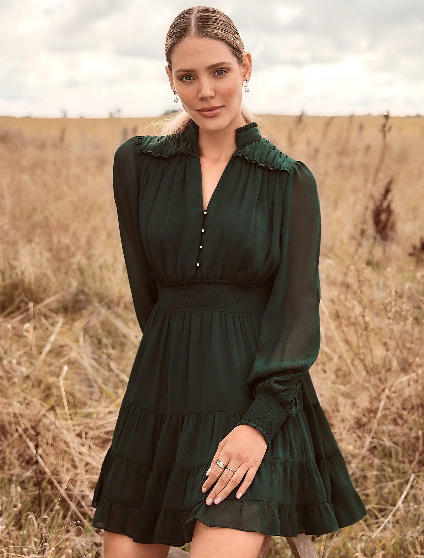Forever New Adley Ruffle Mini Dress in Green | Lyst UK