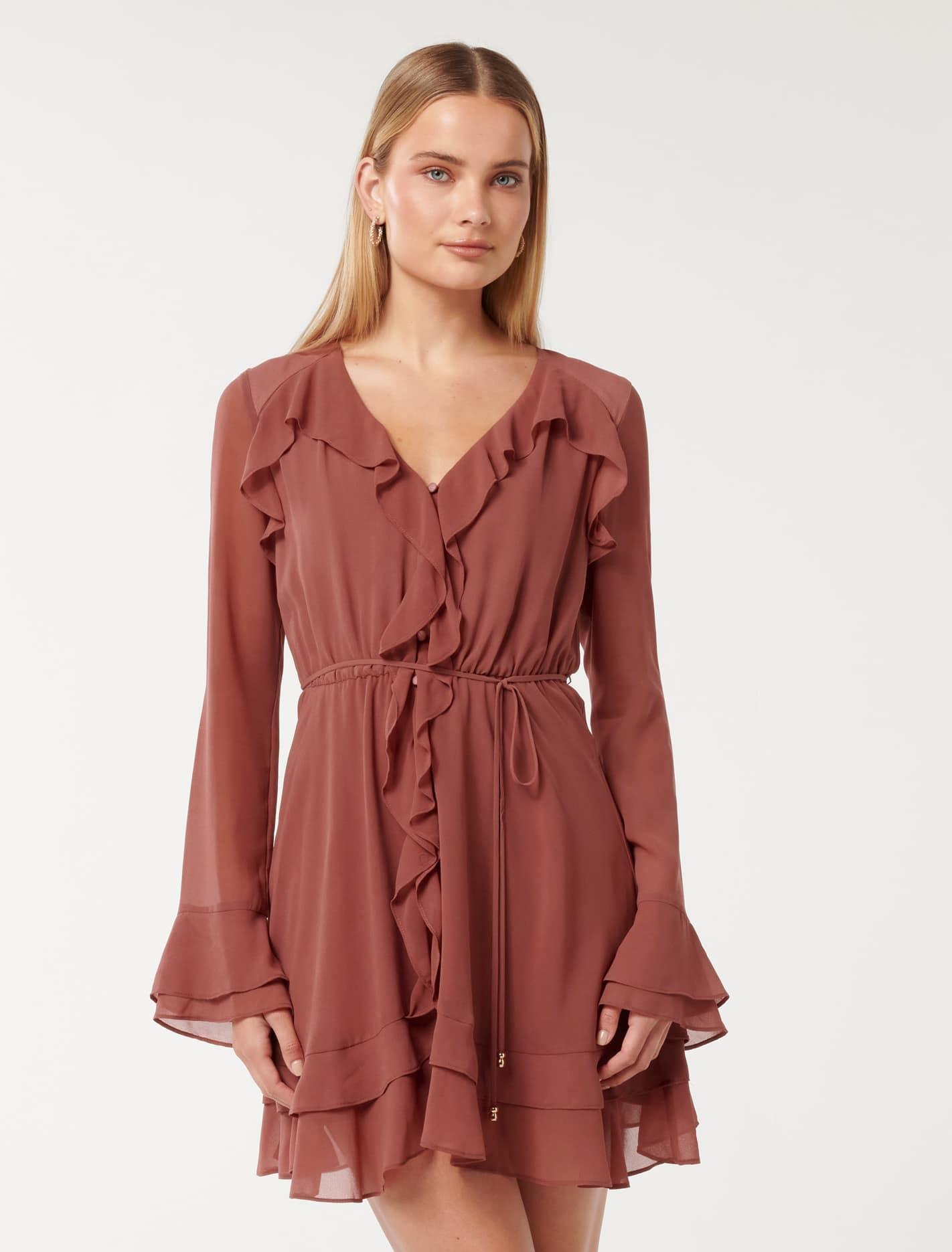 Forever New Piper Ruffle Long Sleeve Mini Dress in Red | Lyst UK