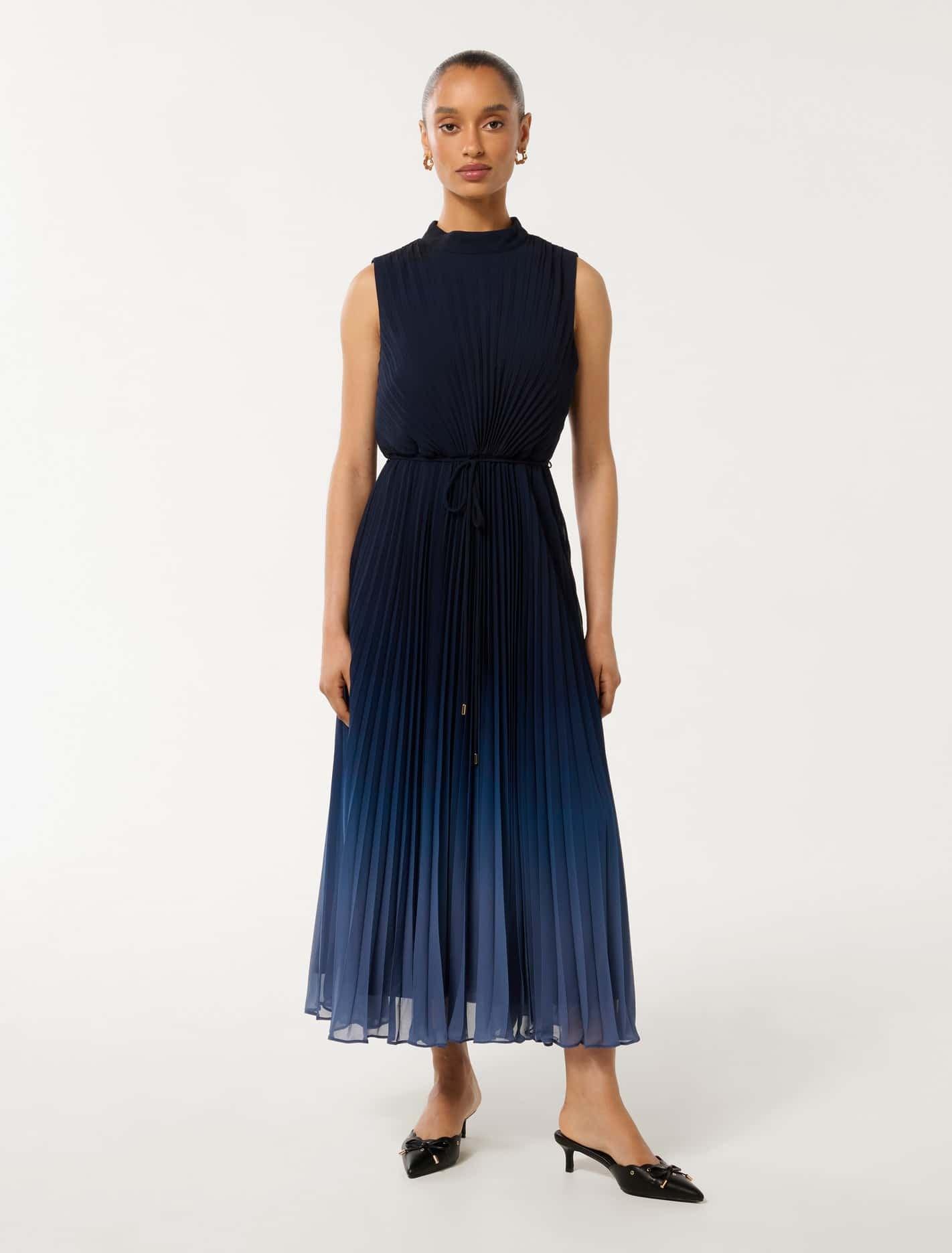 Forever New Phillipa Petite Pleated Midi Dress in Blue | Lyst UK
