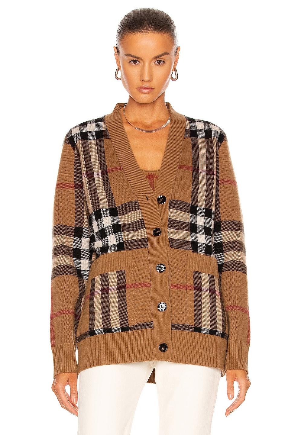 Burberry Willah Check Cardigan in Brown | Lyst