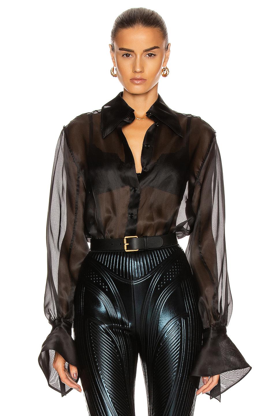 Mugler Synthetic Sheer Button Down Bodysuit in Black - Lyst