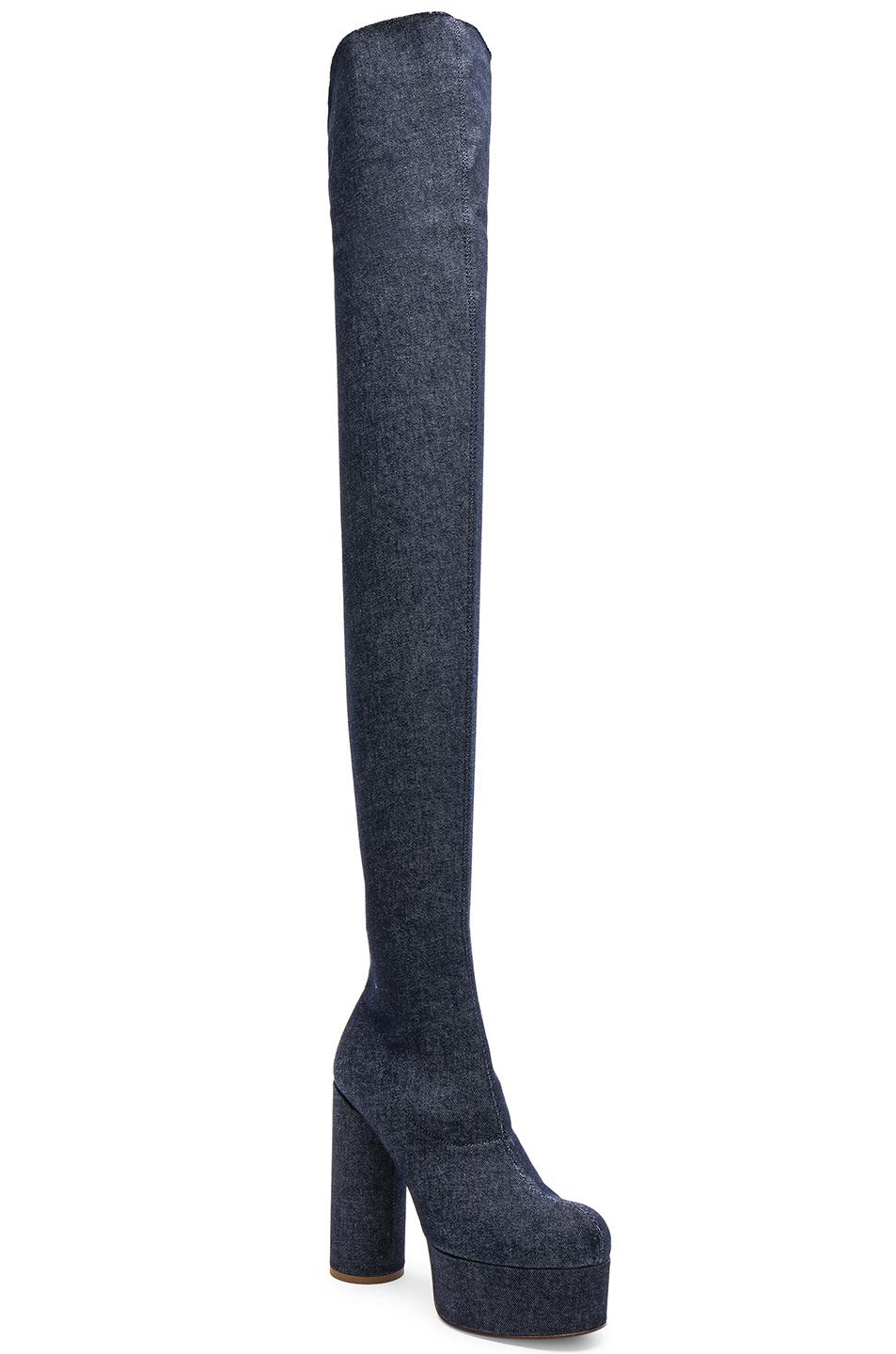 black denim thigh high boots