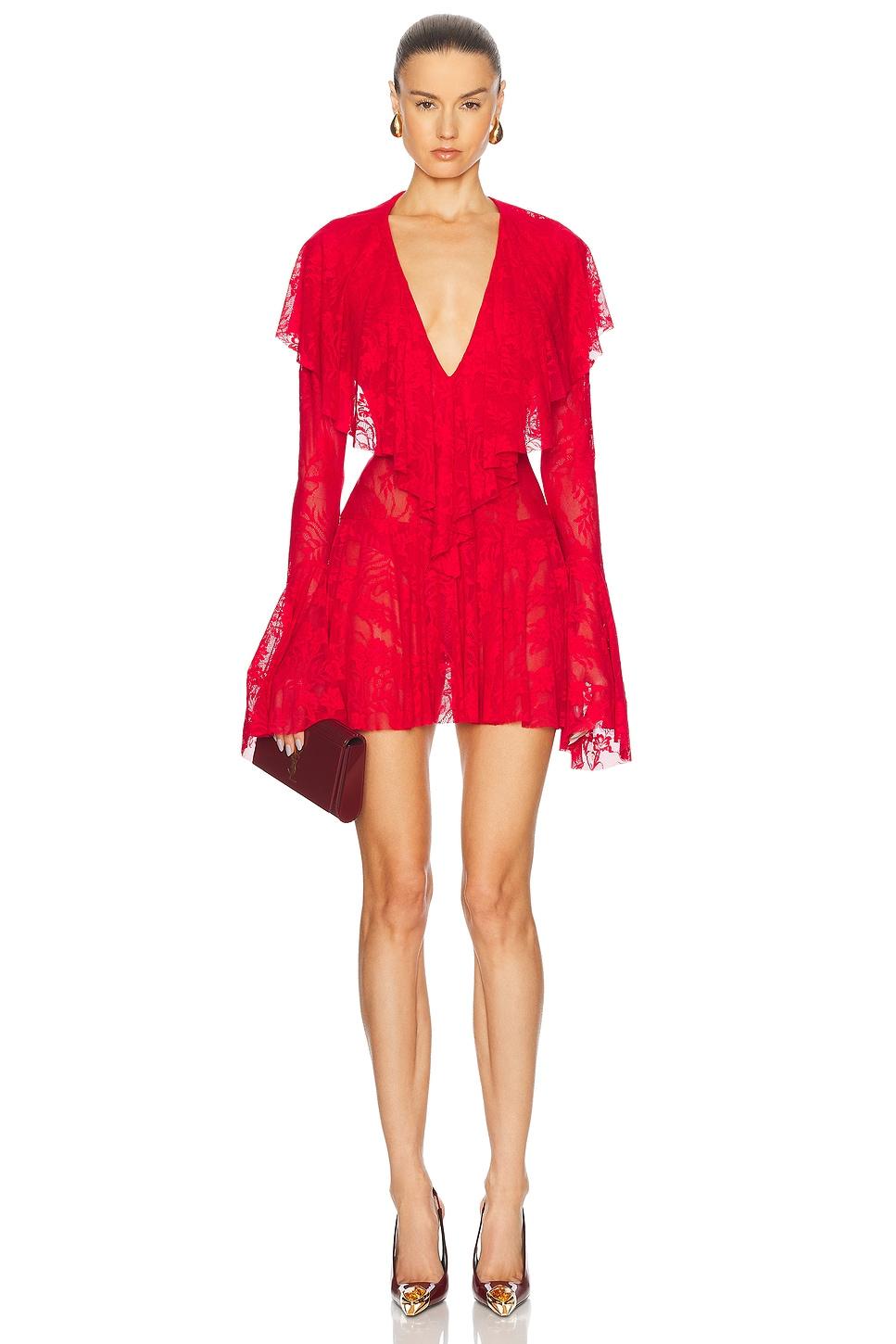 norma kamali long sleeve mini cut out dress Norma Kamali Long Sleeve Deep V Ruffle Mini Dress