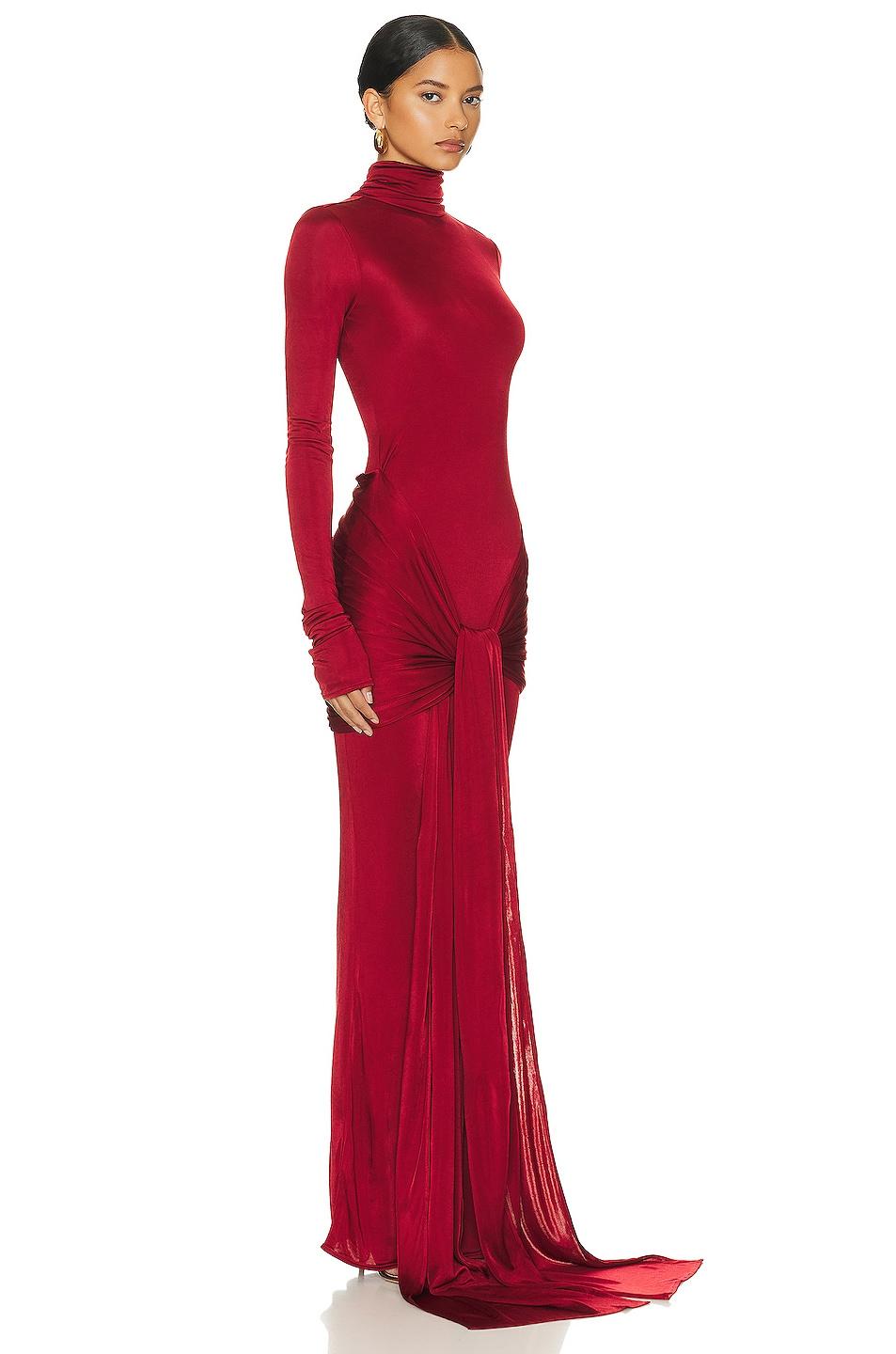 strapless open back dress Miss Circle Women Nessa Red Lace Satin Corset Maxi Dress