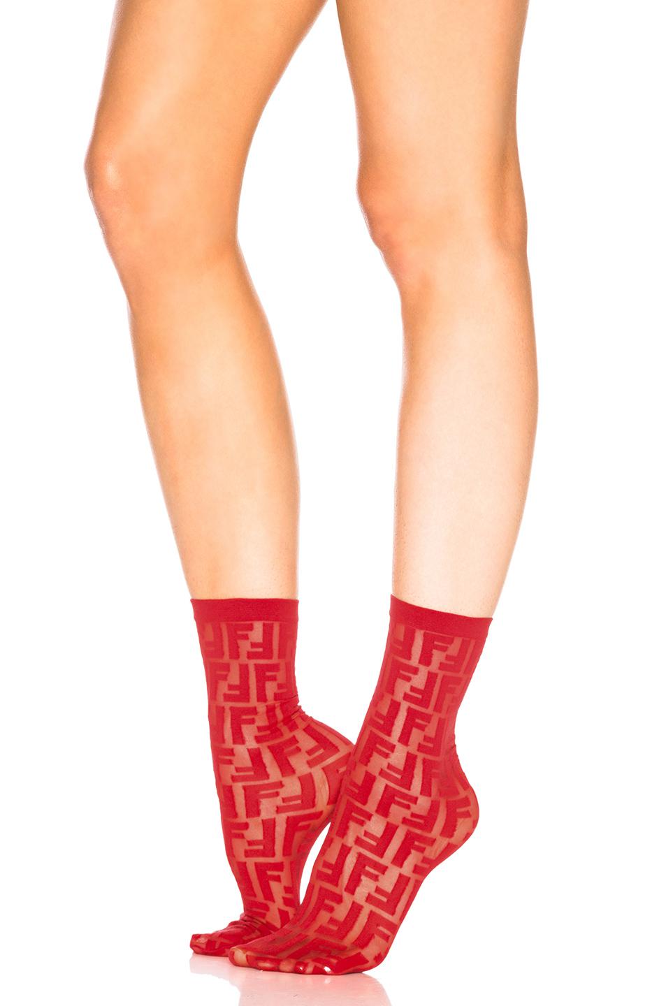 maksimere USA gas Fendi Synthetic Ff Printed Nylon Socks In Red - Lyst