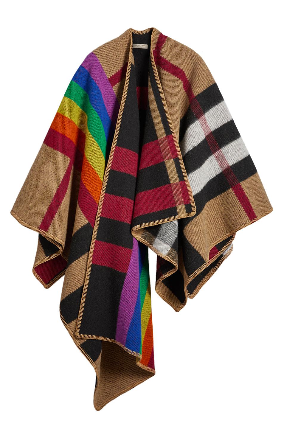 Burberry Wool Mega Rainbow Check Cape | Lyst