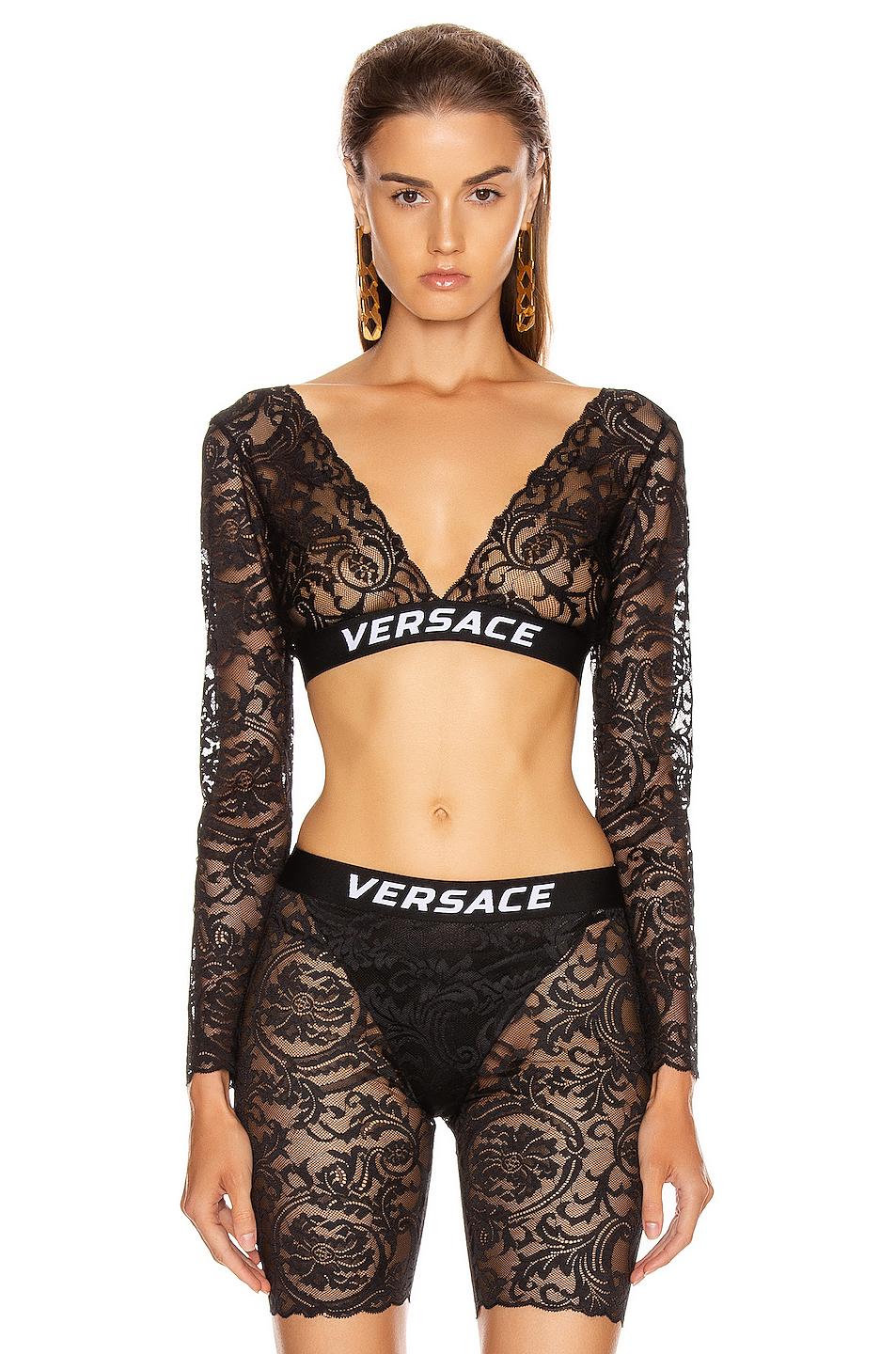 Versace Lace Long Sleeve Crop Top in 