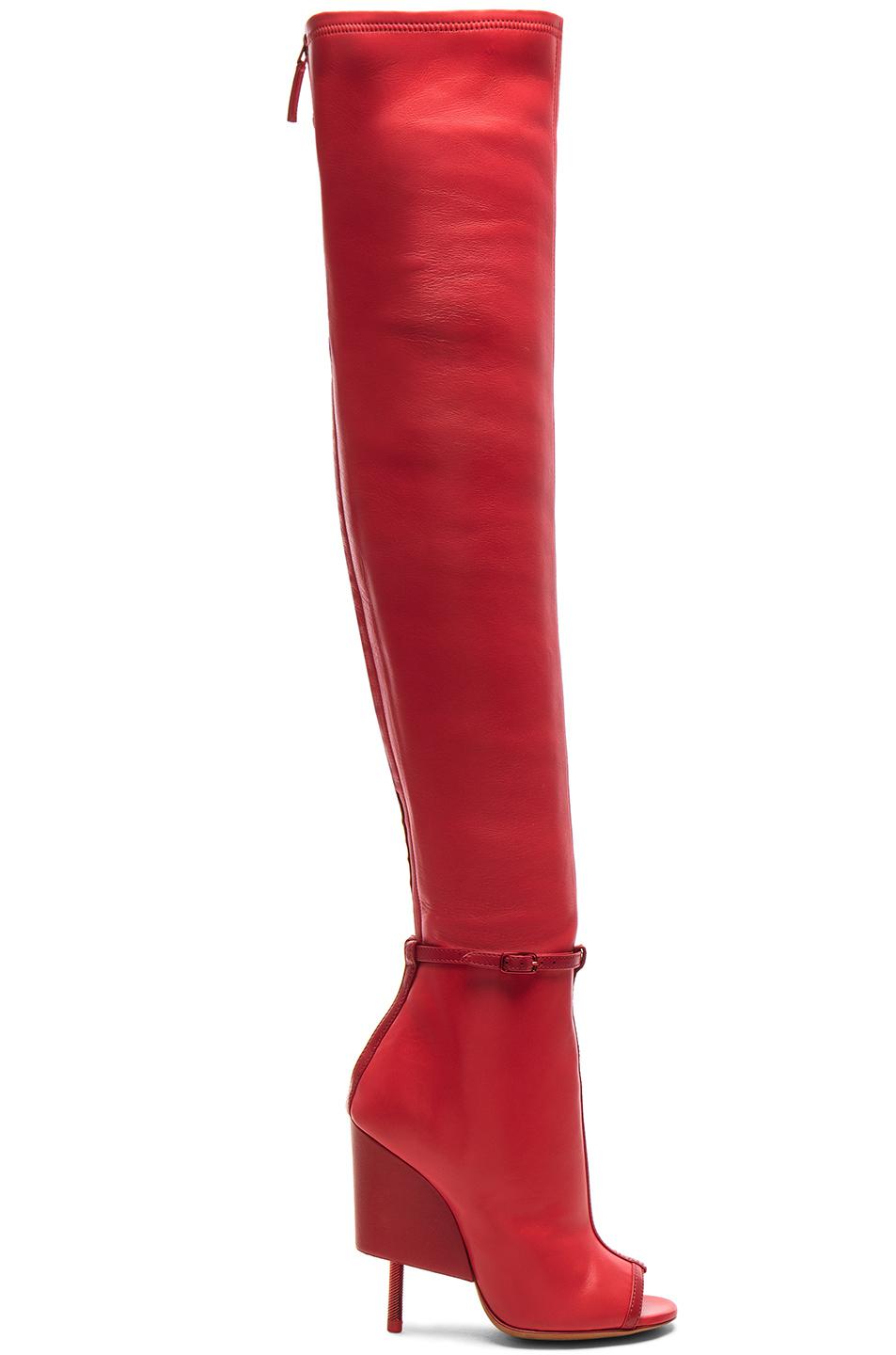 Givenchy Thigh High Open Toe Leather Boots in Red | Lyst