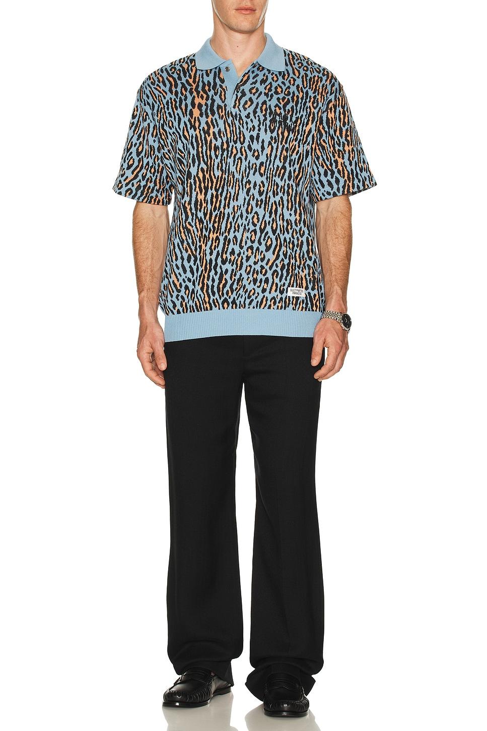Wacko Maria Leopard Knit Polo Shirt in Blue for Men | Lyst