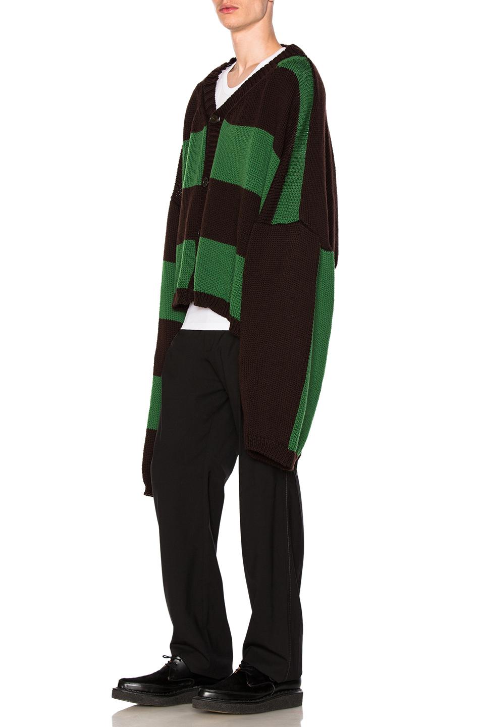 Raf Simons Wool Disturbed Striped Cardigan In Dark Brown & Green - Lyst