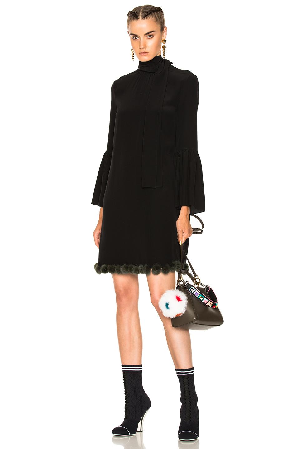 Lyst Fendi Pom Trim Long Sleeve Mini Dress In Black Gallery