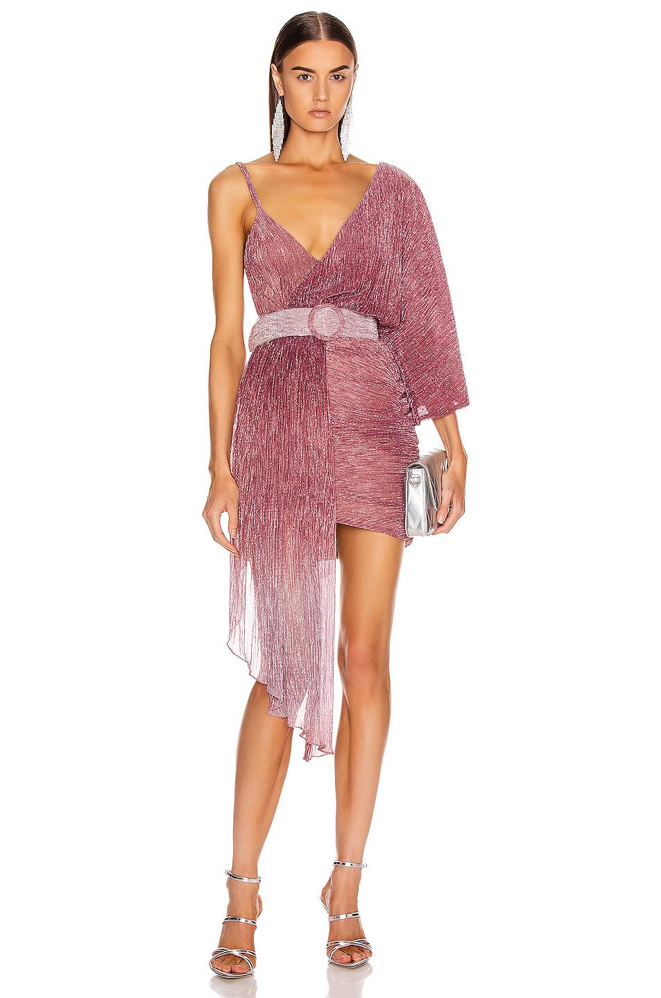 PATBO Ombre Lurex Asymmetric Belted Mini Dress in Pink - Lyst