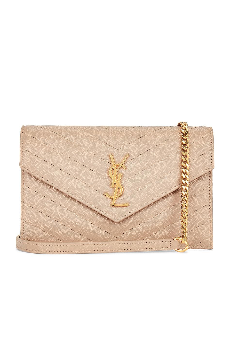 Saint Laurent Cassandra Envelope Chain Wallet Bag in Natural Lyst