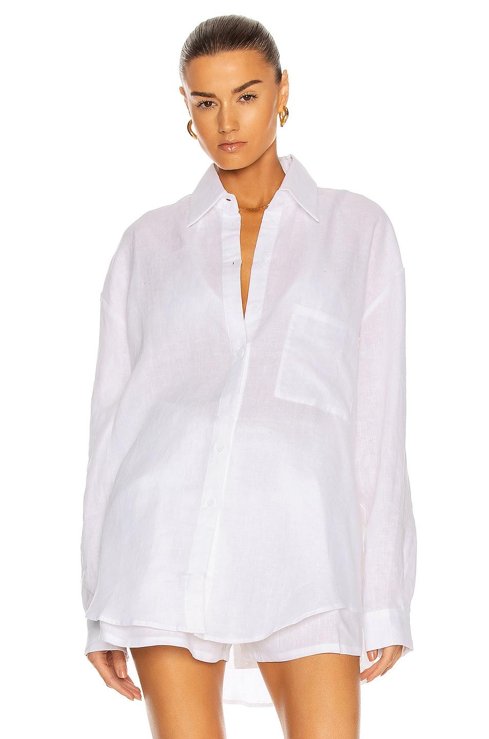 Linen shirt in White, Plain Pattern