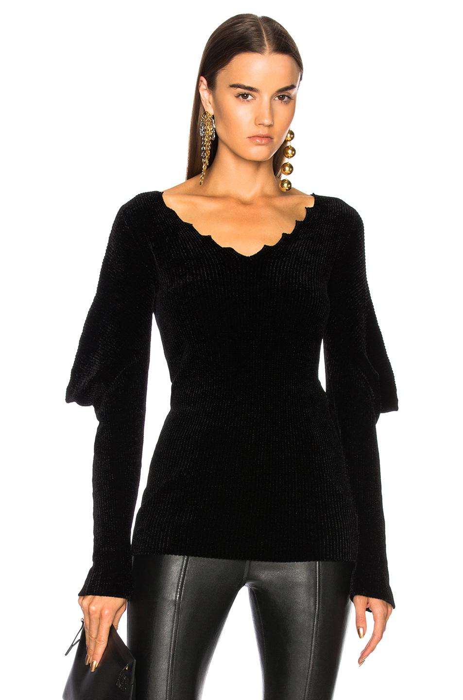 Loewe Velvet V Neck Sweater in Black - Lyst