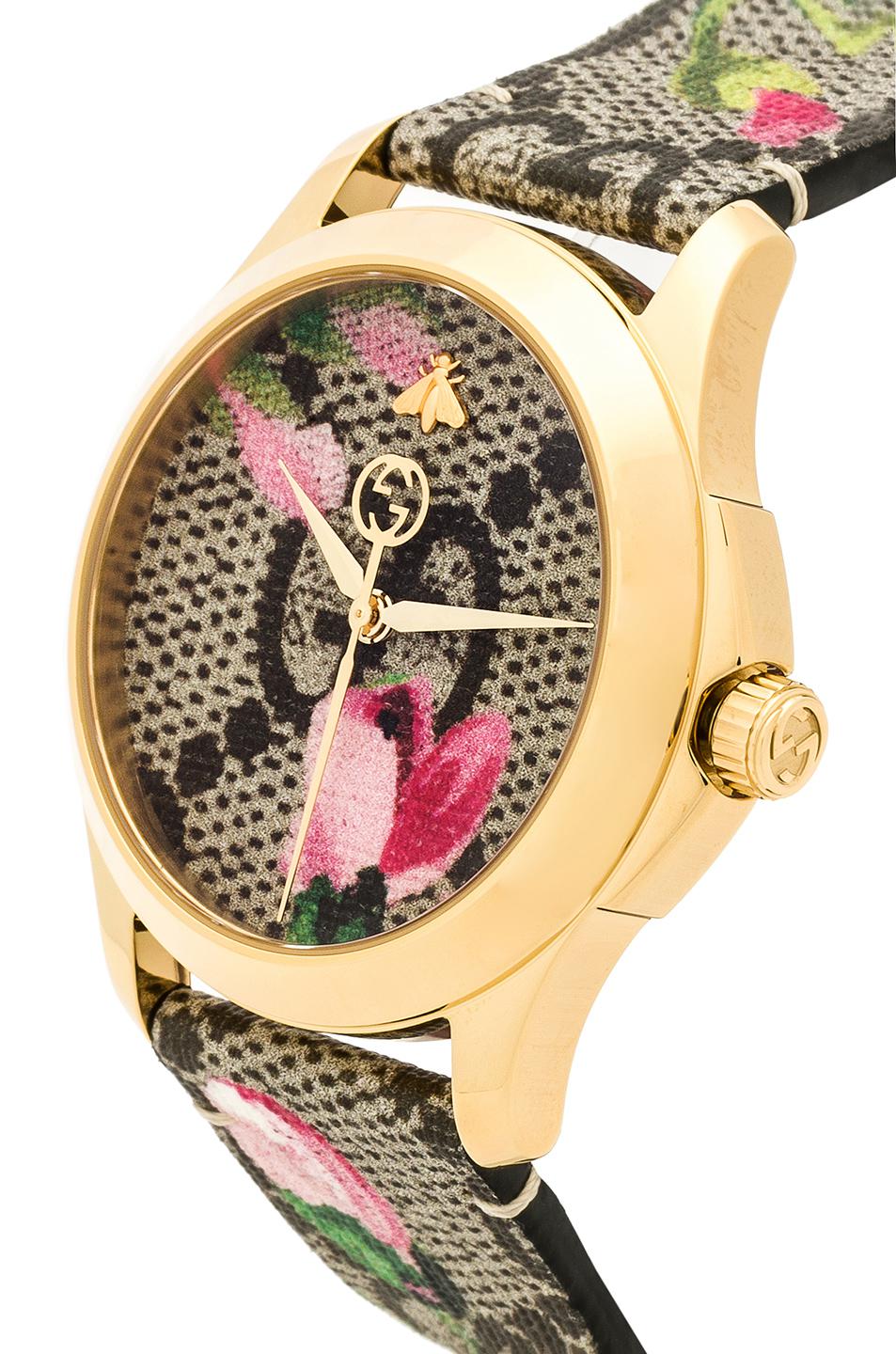 Gucci Canvas 38mm G-timeless Floral Print Watch in Beige & Pink 
