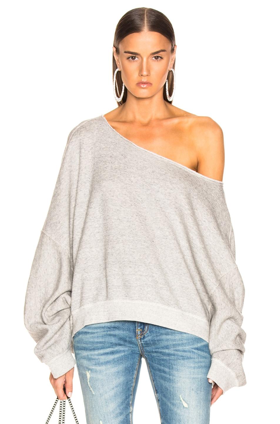 off shoulder grey sweatshirt