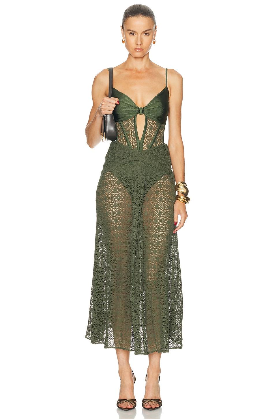 patbo green fringe dress Patbo Lattice Work Fringe Maxi Dress main image 0