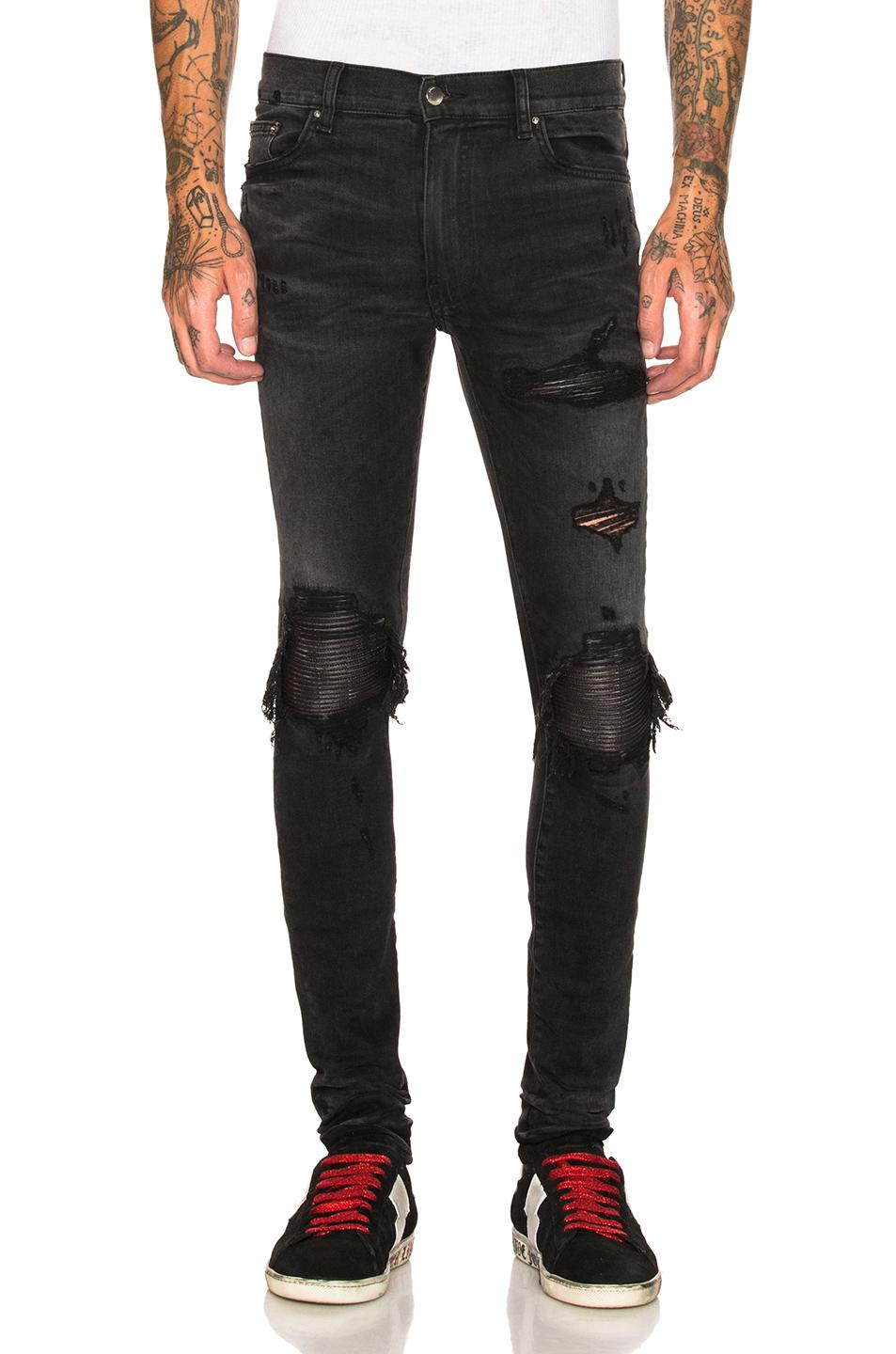 Amiri Mx1 Leather Patch Skinny Jeans in Black for Men Lyst
