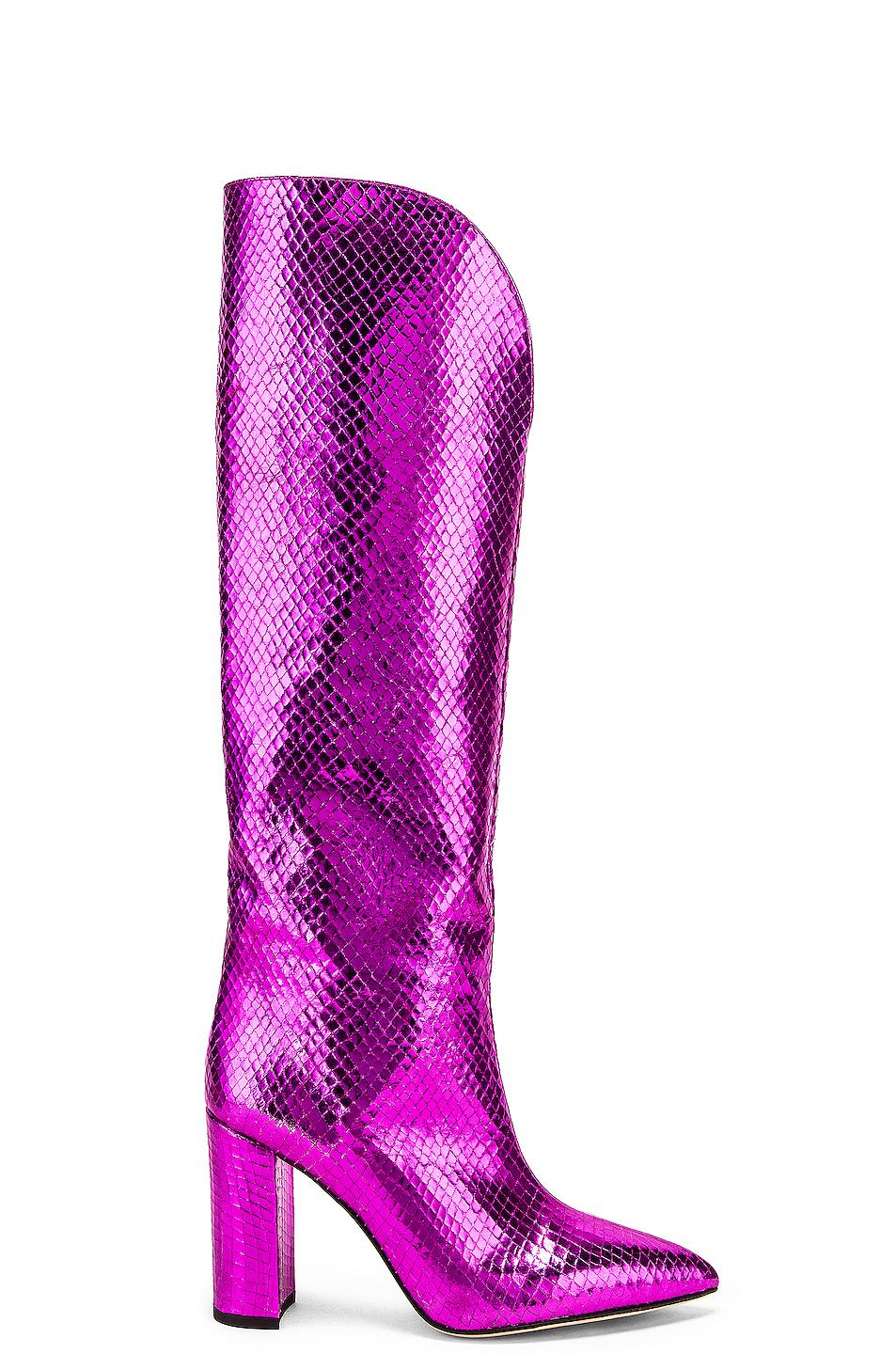 pink metallic knee high boots