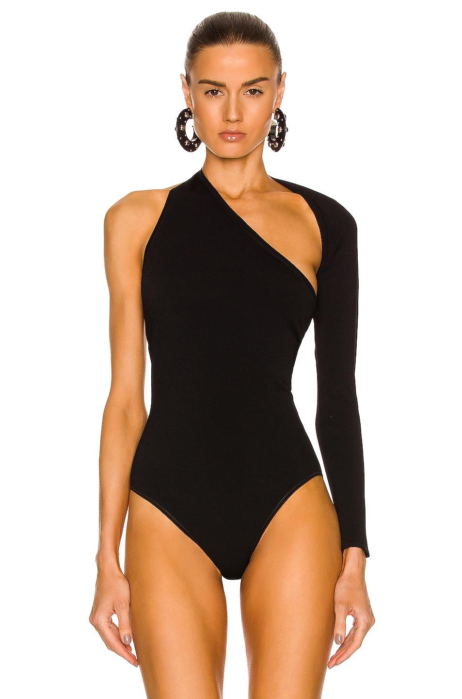 Alaïa Asymmetric Long Sleeve Bodysuit in Black | Lyst