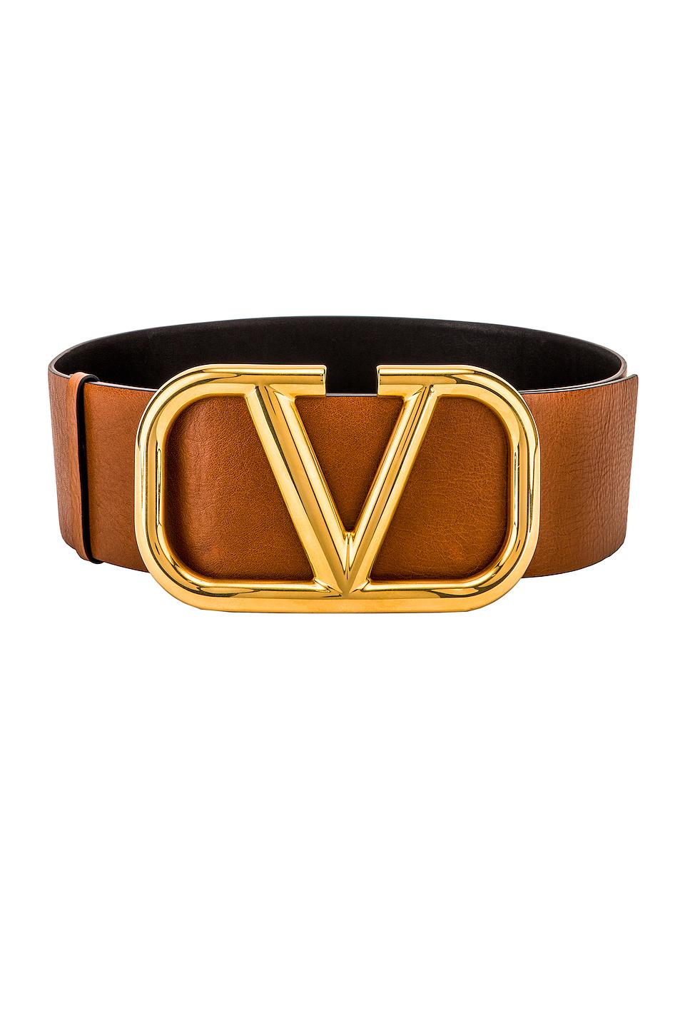 Valentino Leather V Logo Buckle Belt in Brown Lyst