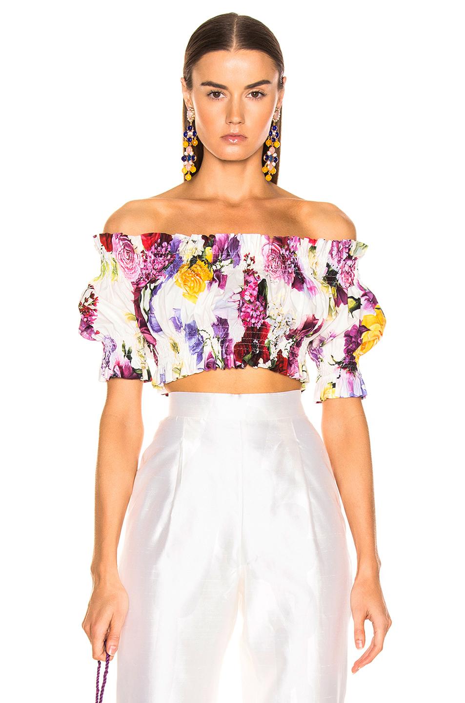 Dolce & Gabbana Cotton Multi Floral Off The Shoulder Crop Top Lyst
