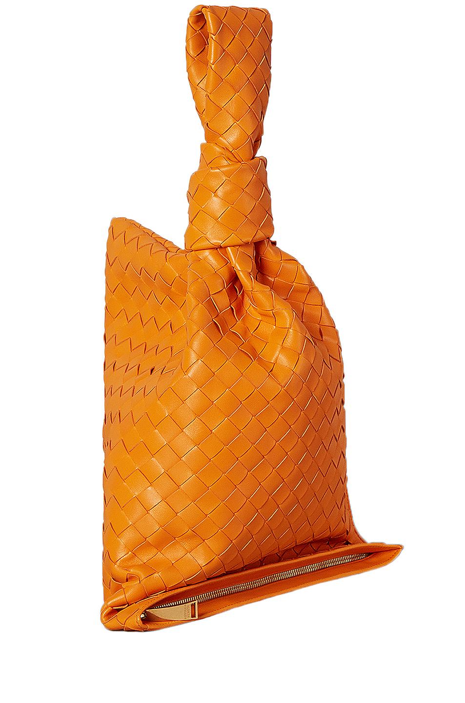 Bottega Veneta Leather Woven Knot Bag in Orange | Lyst