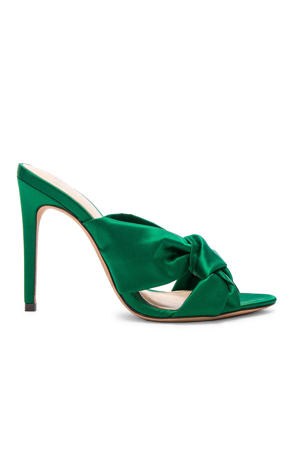 green satin sandals