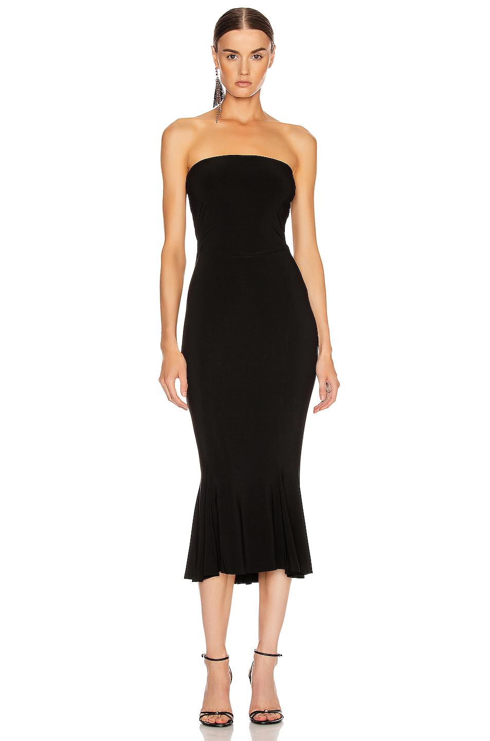 Norma Kamali Synthetic Strapless Fishtail Dress To Midcalf in Black - Lyst