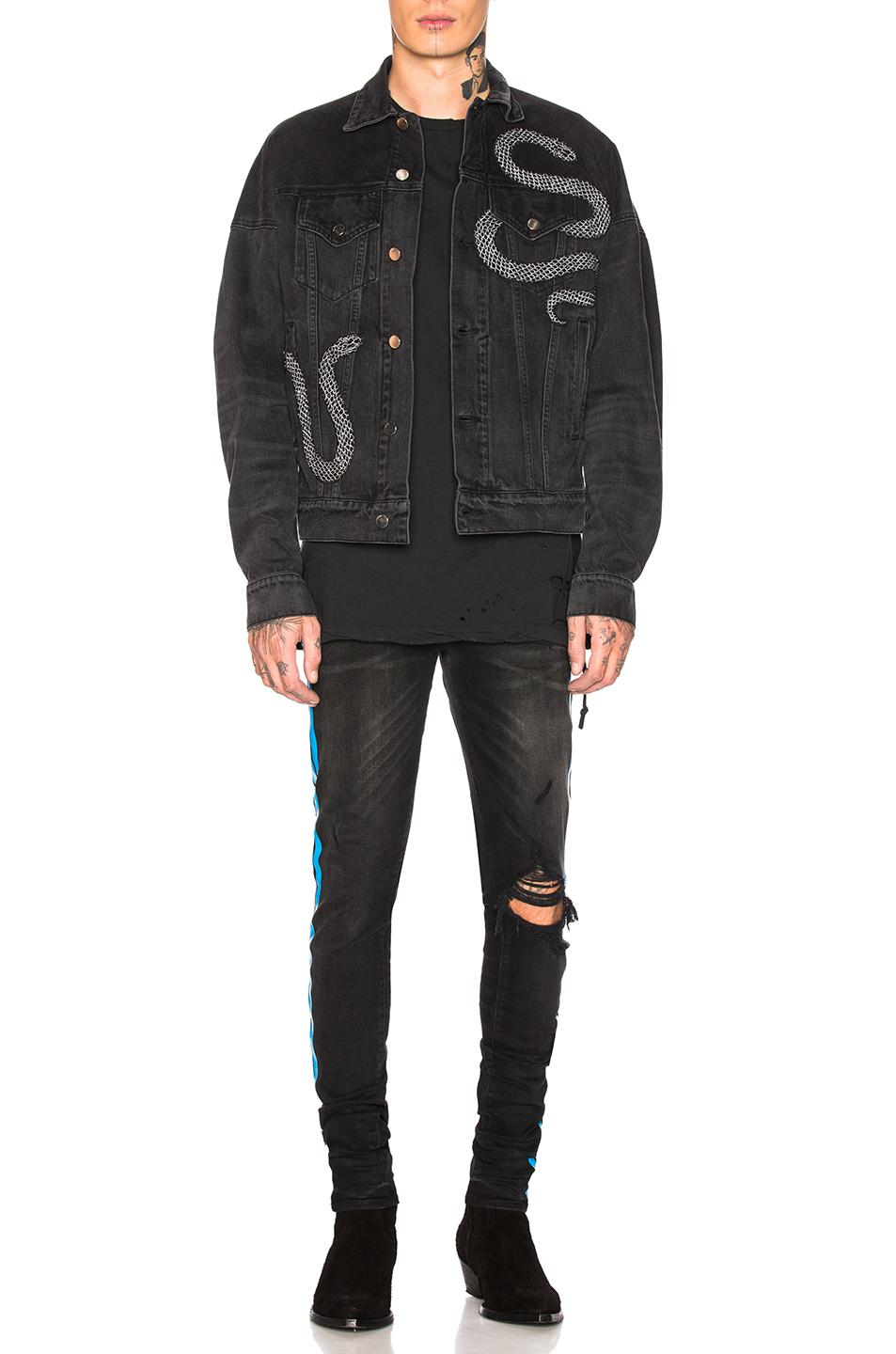 Amiri Cotton Embroidered Snake Denim Jacket in Black for Men - Lyst