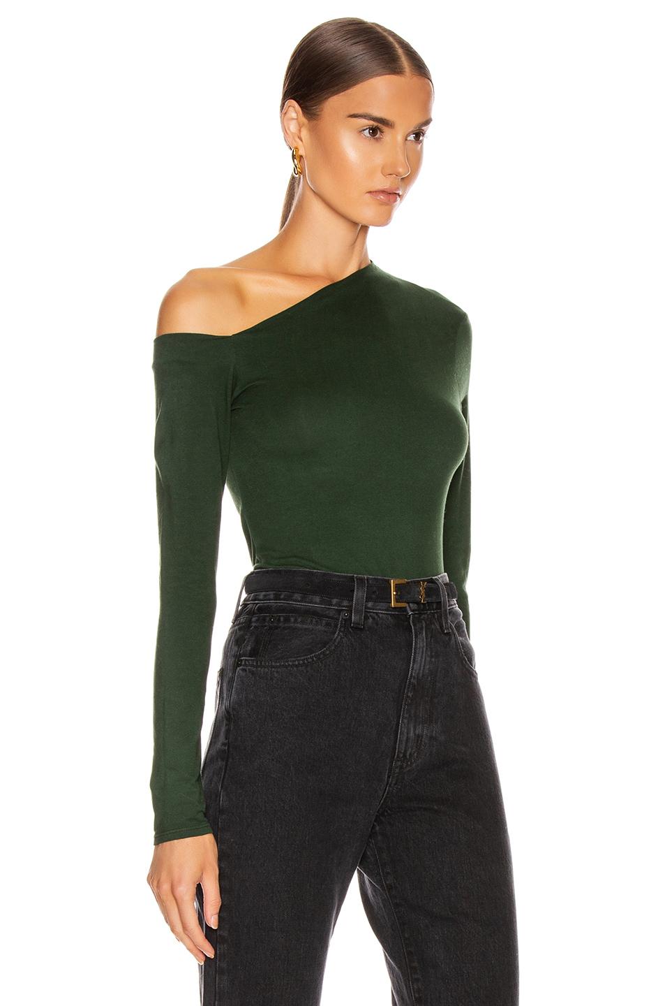 Enza Costa Synthetic Angled Exposed Shoulder Long Sleeve Top in Green ...