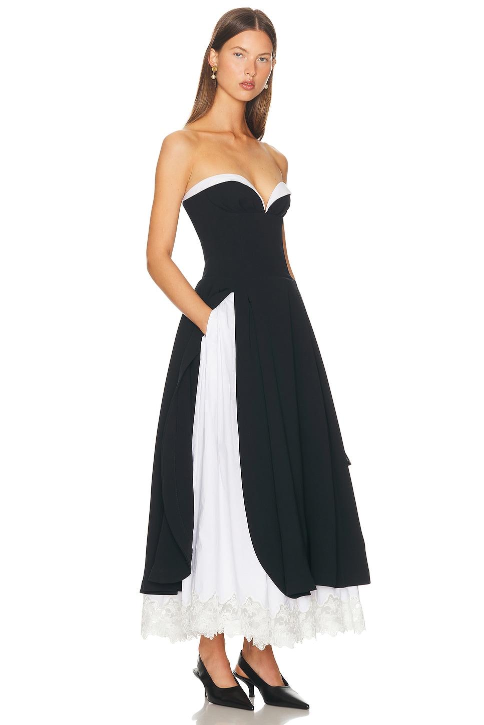 Helsa The Finale Midi Dress With Lace & Poplin in Blue | Lyst