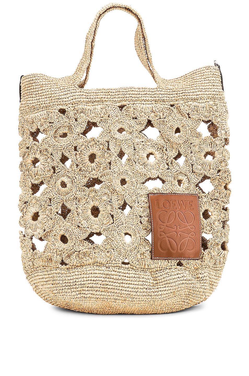 Loewe Leather Slit Crochet Bag in Cream 