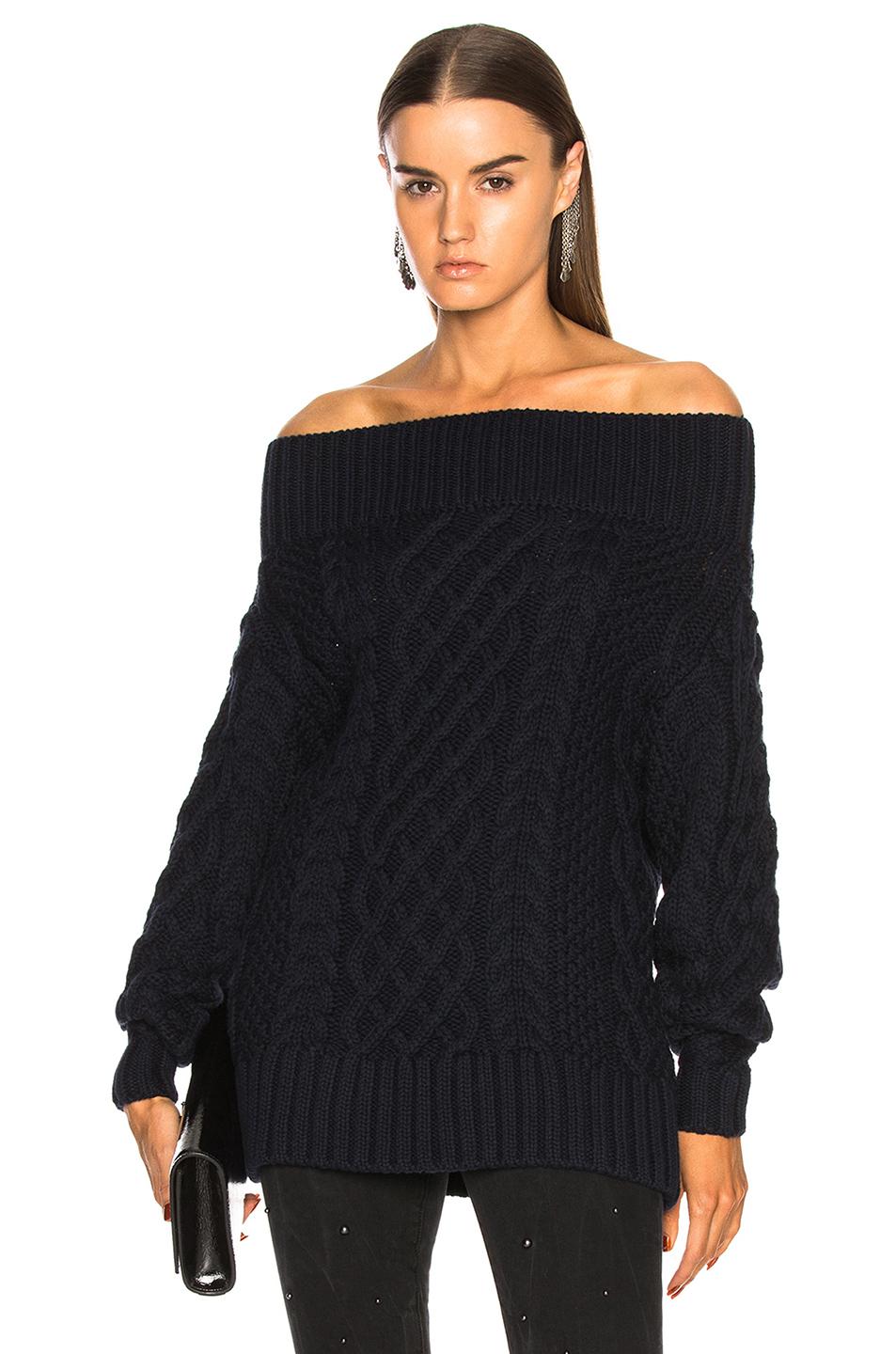 SelfPortrait Cotton Oversized Cable Knit Sweater in Navy (Blue) Lyst