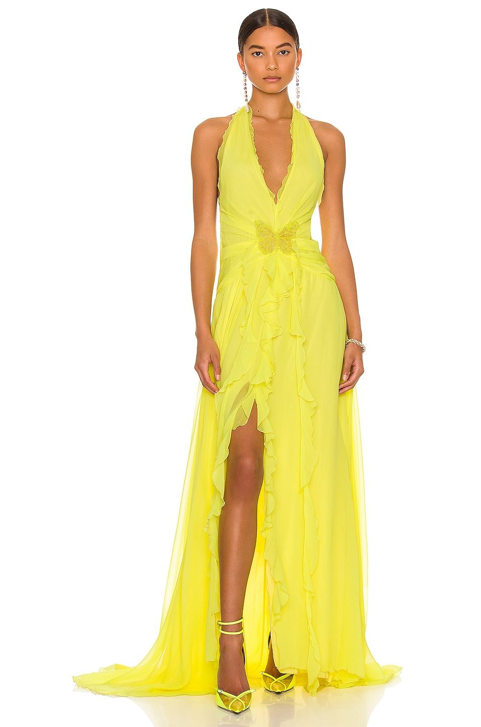 Blumarine Long Ruffle Dress in Yellow | Lyst