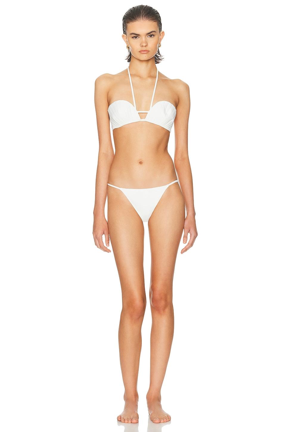 【Adriana Degreas】プリントコットンバンドゥトップ Printed cotton bandeau top in white - Adriana Degreas