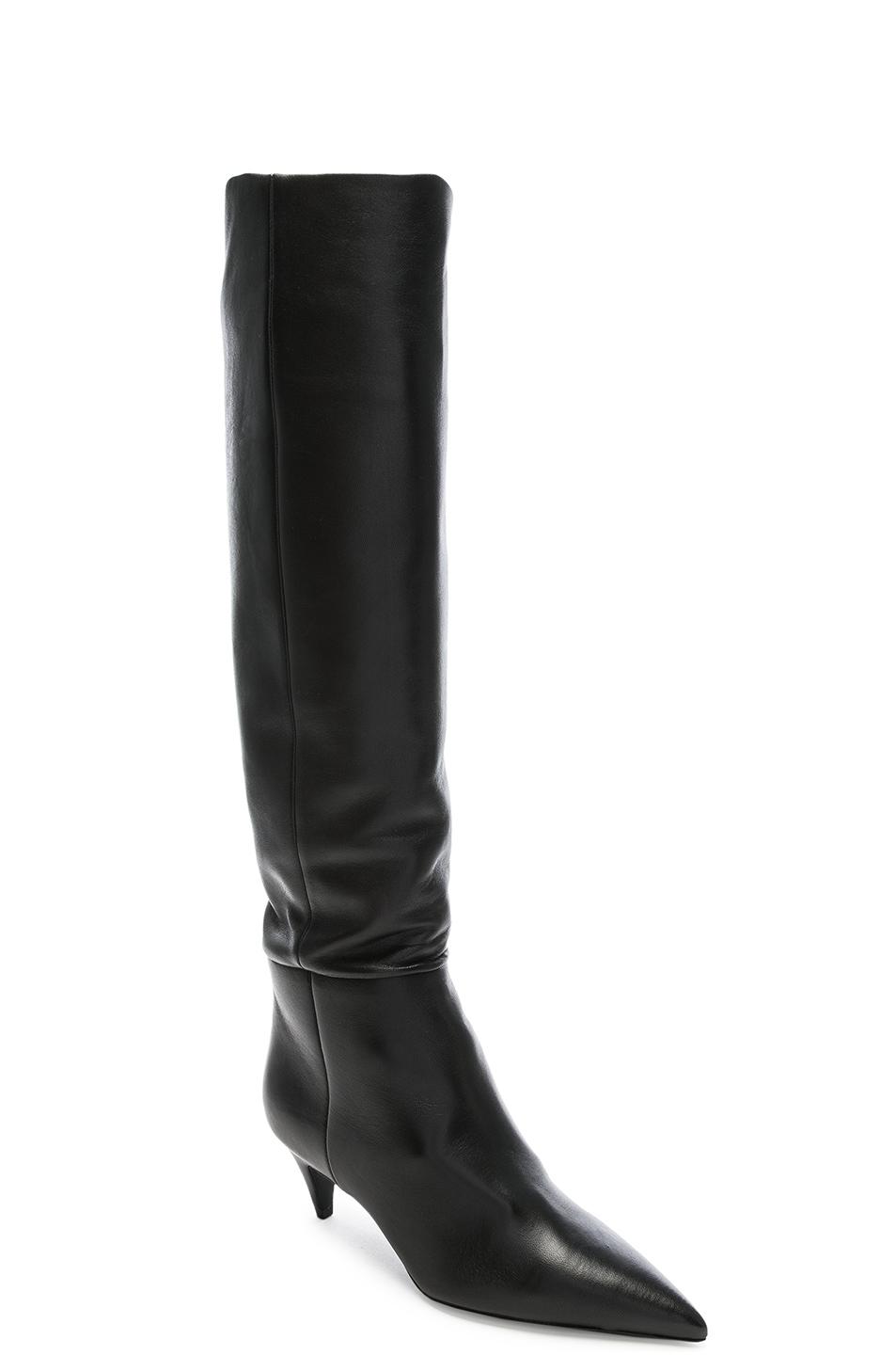 Saint Laurent Leather Charlotte Kitten Heel Knee High Boots in Black | Lyst