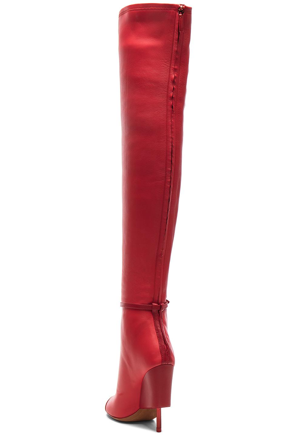 red open toe thigh high boots