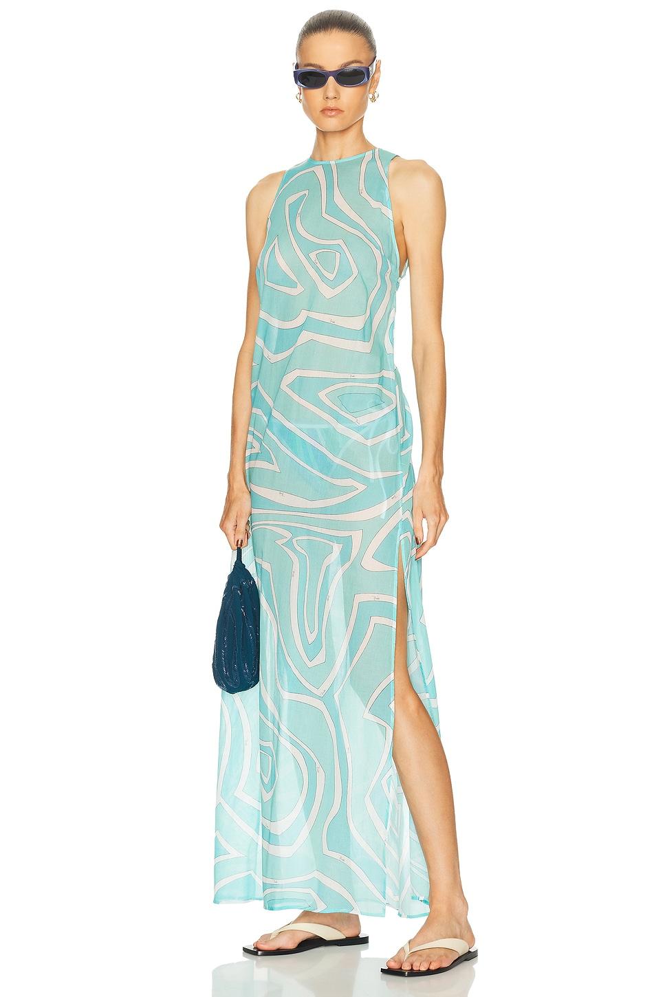 blue dresser with wood top Emillio Pucci - Editorial, Blue Sheer Open Back Embroidery Dress