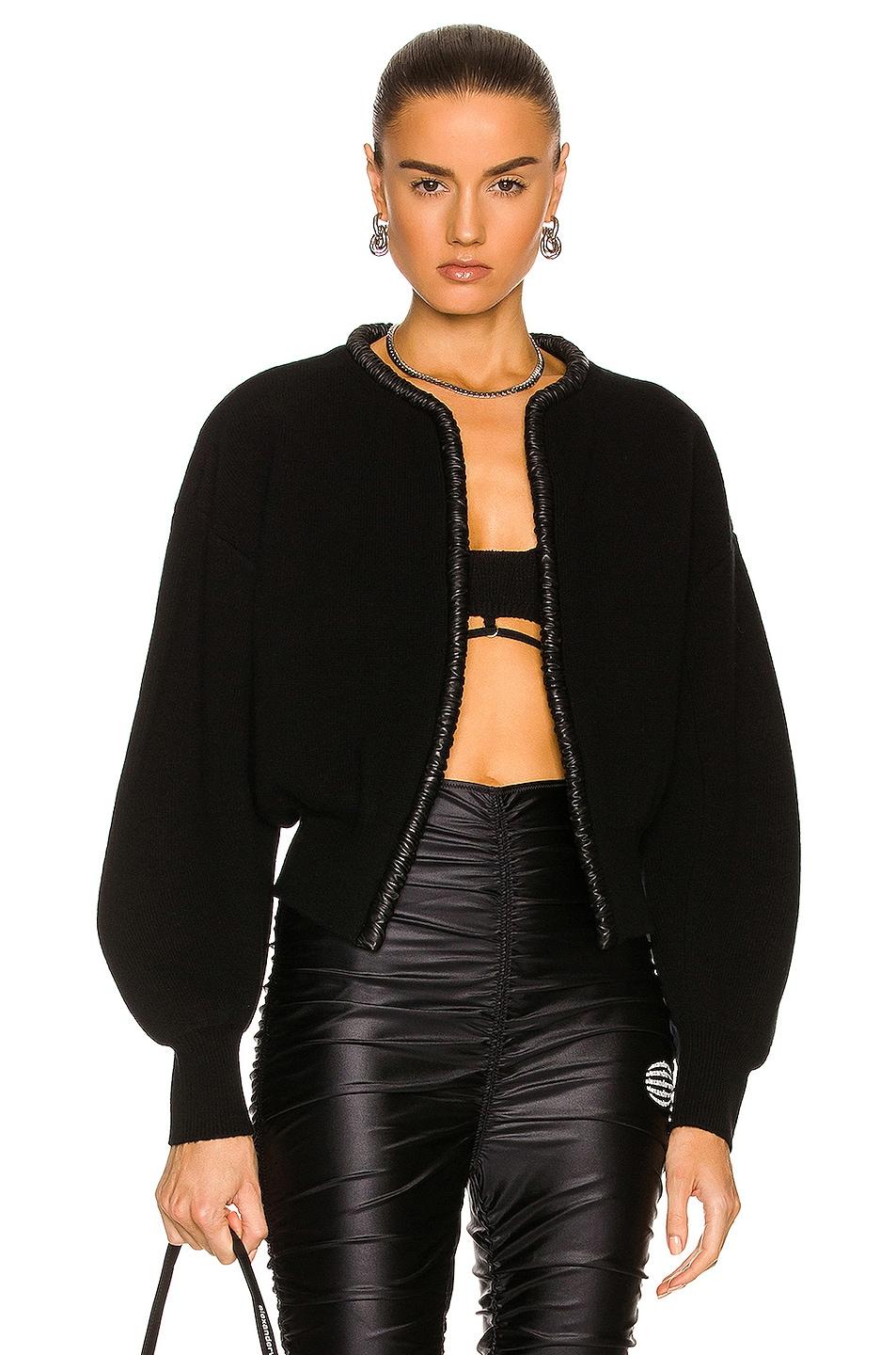 Alexander Wang Ruched Leather Cardigan in Black
