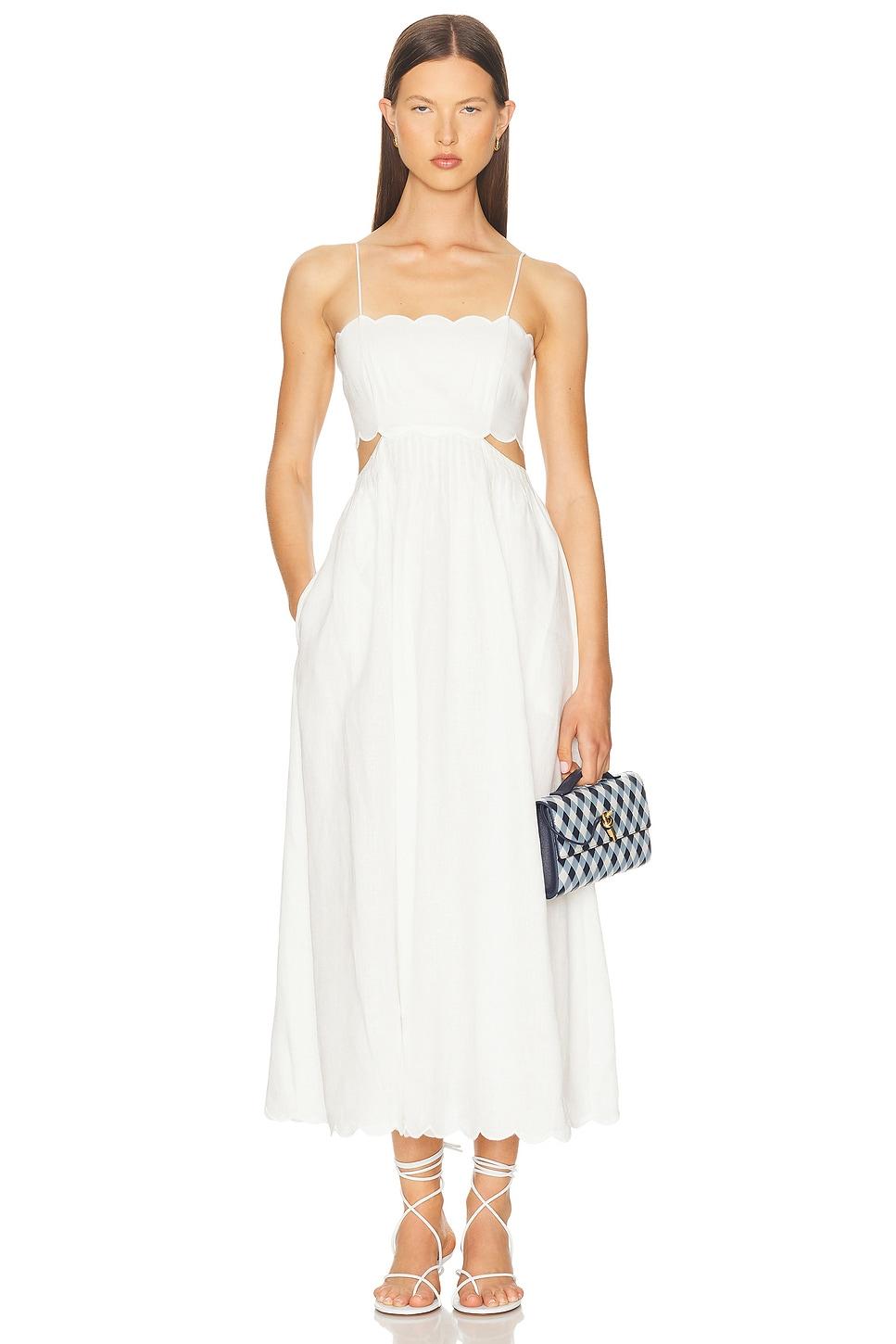 Zimmermann Rhiannon Scallop Midi Dress in White | Lyst Zimmermann Rhiannon Scallop Midi Dress in White | Lyst