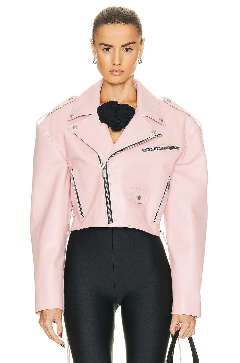 Magda Butrym Crop Leather Jacket in Pink | Lyst
