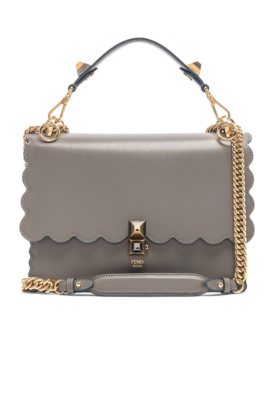 Fendi Leather Scallop Chain Crossbody Bag in Grey (Gray) Lyst