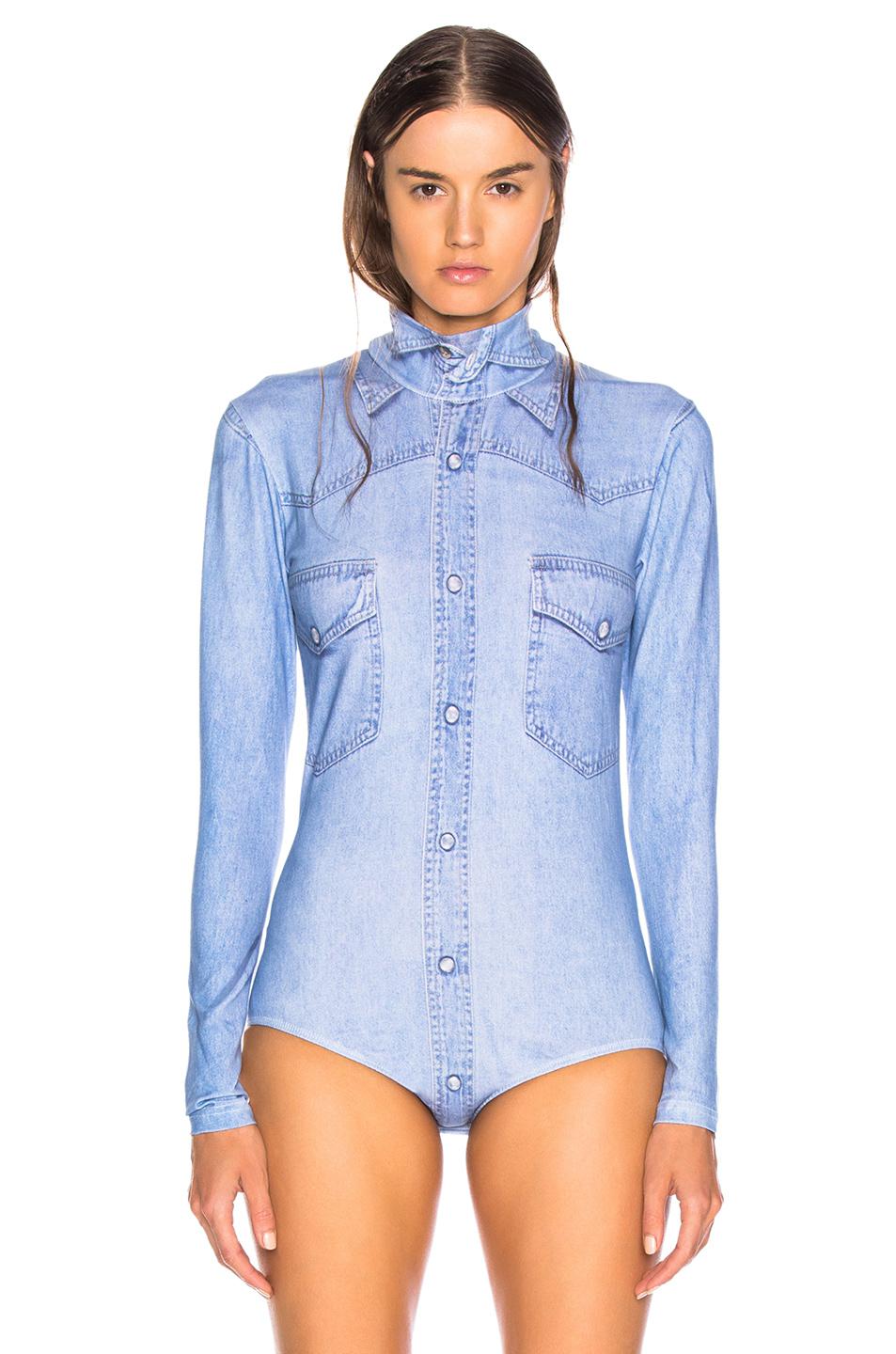 Vetements Cotton Shirt Print Long Sleeve Bodysuit in Blue Denim (Blue) -  Lyst